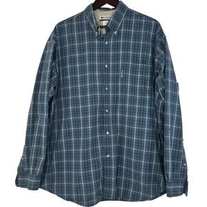 Columbia Plaid Button Up Shirt Mens XXL Blue White Long Sleeve Outdoor